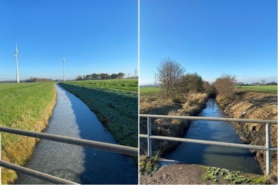 Wimmerbach vor und nach der Umsetzung von Gewässerentwicklungsmaßnahmen durch den UHV Obere Hunte